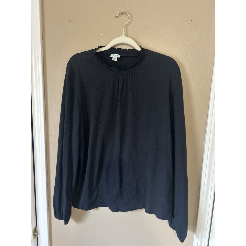 J. Crew Ruffle Mock Neck Gauze Black Minimalist Staple Work Blouse Top XXL